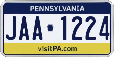 PA license plate JAA1224