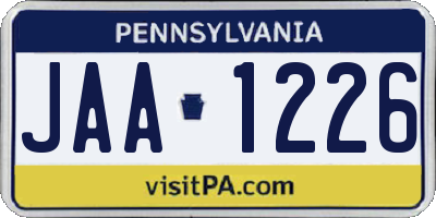 PA license plate JAA1226