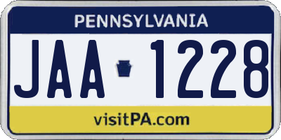 PA license plate JAA1228