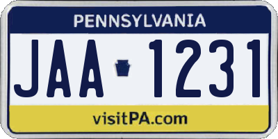 PA license plate JAA1231