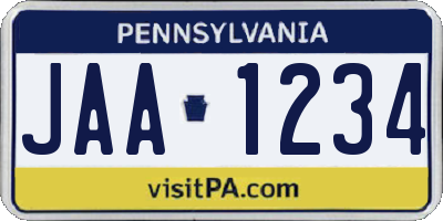 PA license plate JAA1234