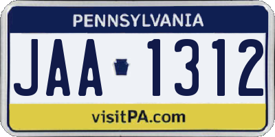 PA license plate JAA1312