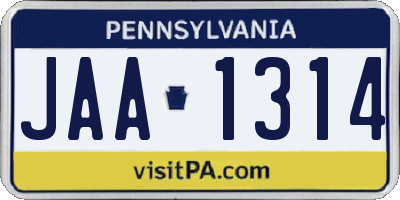 PA license plate JAA1314