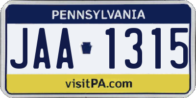 PA license plate JAA1315