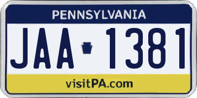 PA license plate JAA1381