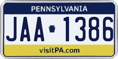 PA license plate JAA1386