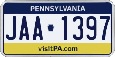 PA license plate JAA1397