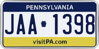 PA license plate JAA1398