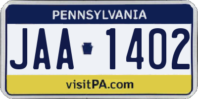 PA license plate JAA1402