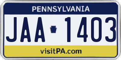 PA license plate JAA1403