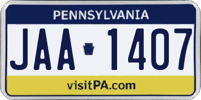 PA license plate JAA1407