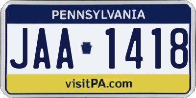 PA license plate JAA1418