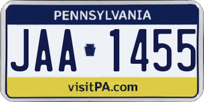 PA license plate JAA1455