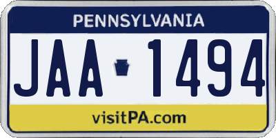 PA license plate JAA1494