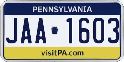 PA license plate JAA1603