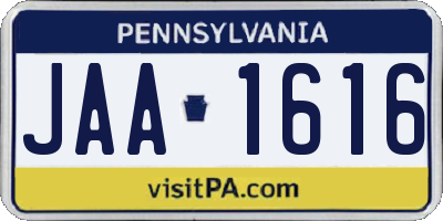 PA license plate JAA1616