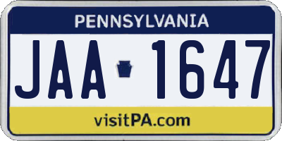 PA license plate JAA1647