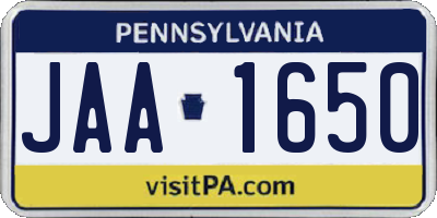 PA license plate JAA1650