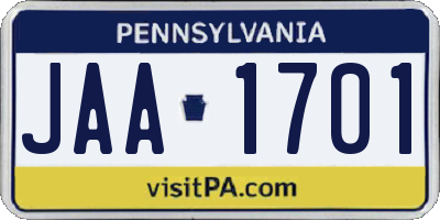 PA license plate JAA1701