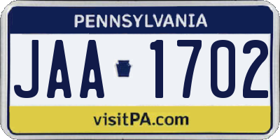 PA license plate JAA1702