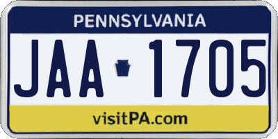 PA license plate JAA1705