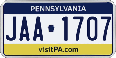 PA license plate JAA1707