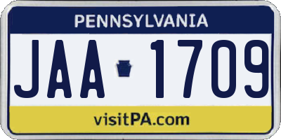 PA license plate JAA1709