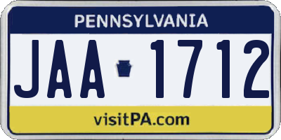 PA license plate JAA1712