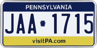 PA license plate JAA1715