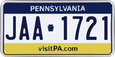 PA license plate JAA1721