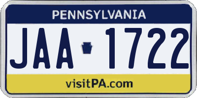 PA license plate JAA1722