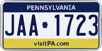 PA license plate JAA1723