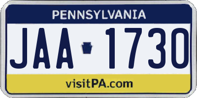 PA license plate JAA1730