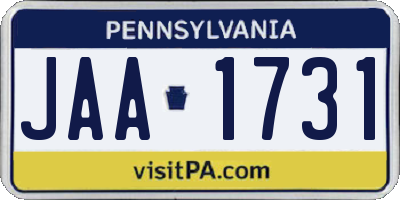 PA license plate JAA1731