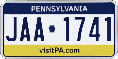 PA license plate JAA1741