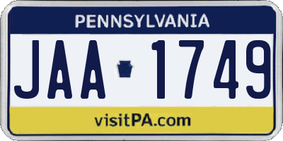 PA license plate JAA1749