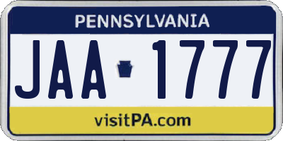 PA license plate JAA1777