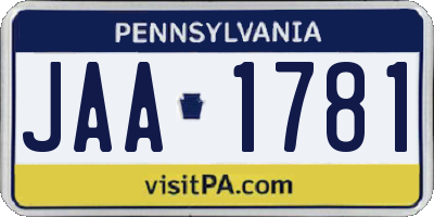 PA license plate JAA1781