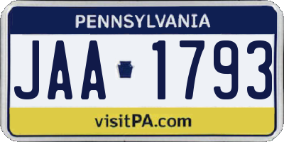 PA license plate JAA1793