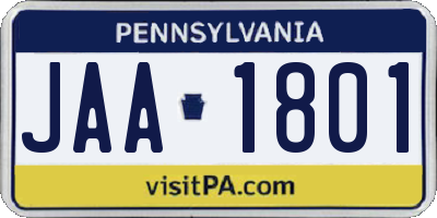 PA license plate JAA1801