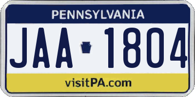 PA license plate JAA1804