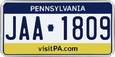 PA license plate JAA1809