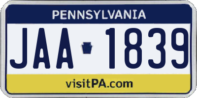 PA license plate JAA1839