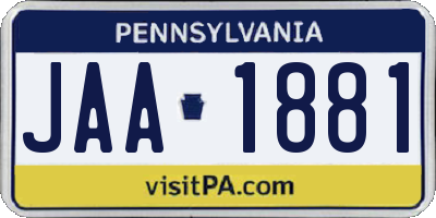 PA license plate JAA1881