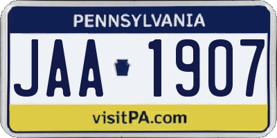 PA license plate JAA1907