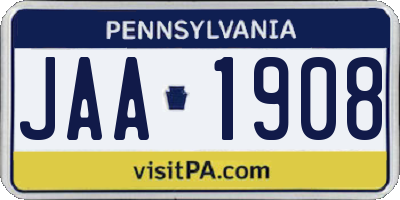 PA license plate JAA1908