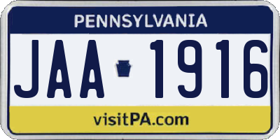 PA license plate JAA1916