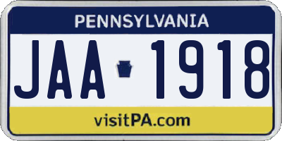 PA license plate JAA1918