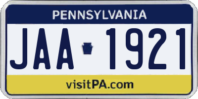 PA license plate JAA1921