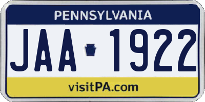 PA license plate JAA1922